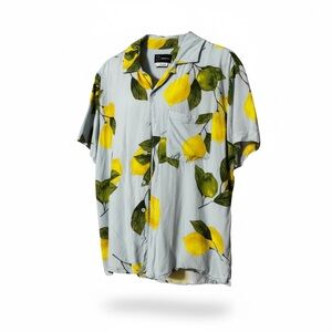 Old Shanghai Lemon Print Button‑Up Shirt | Men’s Large | Tropical Summer Top